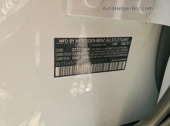 W1N4N5DB9NJ323923 2022 MERCEDES-BENZ GLA White VIN კოდის სტიკერის ხედი