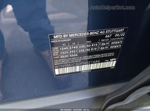 W1N9M0CB0PN021686 2023 MERCEDES-BENZ EQB 250 SUV Blue Вид підкапотного простору
