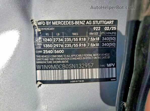 W1N9M0CB0SN132957 2025 MERCEDES-BENZ EQB Silver 360 interior view