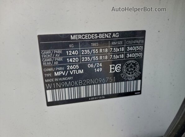 W1N9M0KB2RN096751 2024 MERCEDES-BENZ EQB White Vista del compartimento del motor