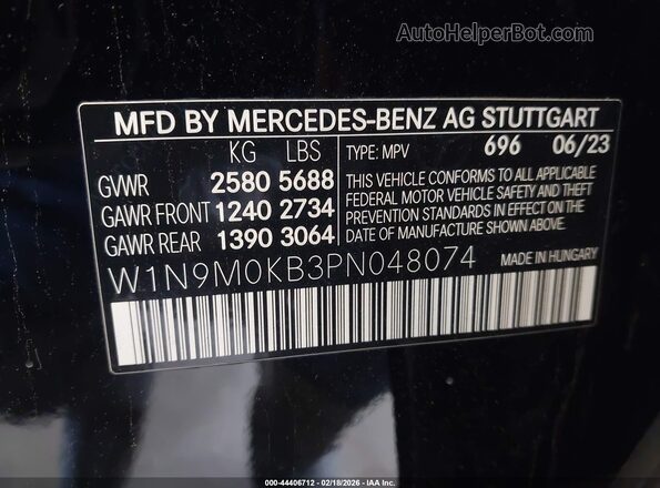 W1N9M0KB3PN048074 2023 MERCEDES-BENZ EQB 300 SUV Черный 