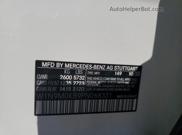 W1N9M0KB9PN068331 2023 MERCEDES-BENZ EQB White Вид наклейки з VIN-кодом