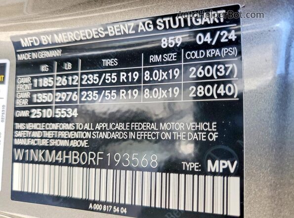 W1NKM4HB0RF193568 2024 MERCEDES-BENZ GLC-CLASS Silver VIN կոդի պիտակի տեսք