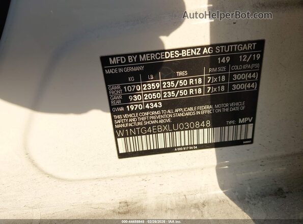 W1NTG4EBXLU030848 2020 MERCEDES-BENZ GLA 250 White 