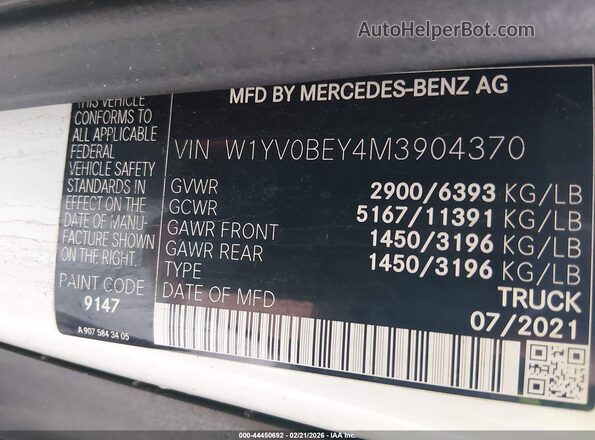 W1YV0BEY4M3904370 2021 MERCEDES-BENZ METRIS White Շարժիչի բաժամունքի տեսք