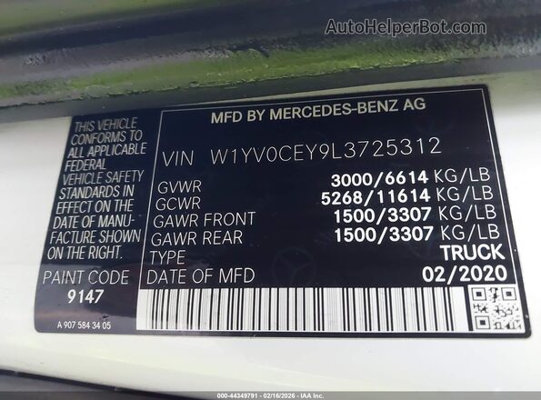 W1YV0CEY9L3725312 2020 MERCEDES-BENZ METRIS Белый 