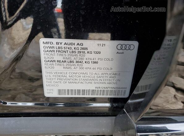 WA124AFYXN2044688 2022 AUDI SQ5 Black Սալոնի 360 աստիճան տեսք