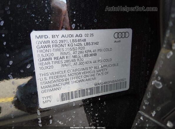 WA124BGF4SA042021 2025 AUDI Q6 E-TRON Black Engine compartment view