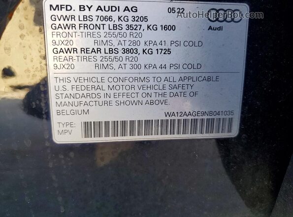 WA12AAGE9NB041035 2022 AUDI E-TRON Black სალონის 360-გრადუსიანი ხედი