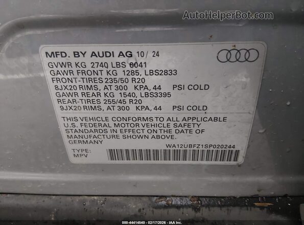 WA12UBFZ1SP020244 2025 AUDI Q4 Silver 