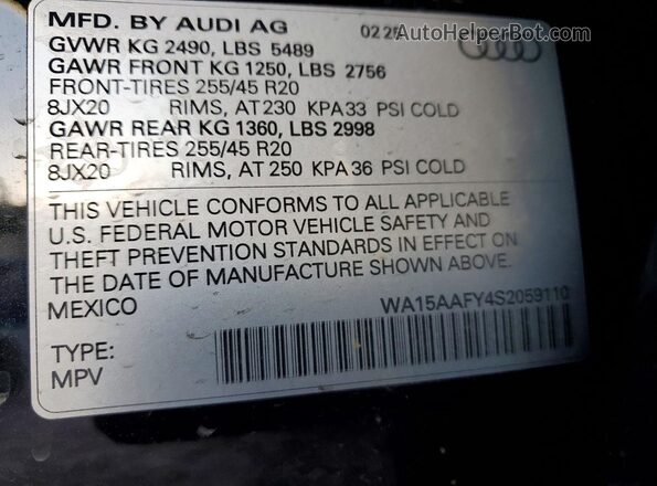 WA15AAFY4S2059110 2025 AUDI Q5 Black Widok naklejki z numerem VIN