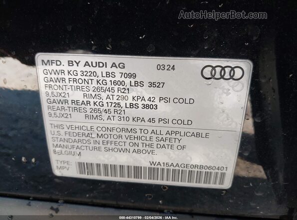 WA15AAGE0RB060401 2024 AUDI Q8 E-TRON Черный Вид подкапотного пространства