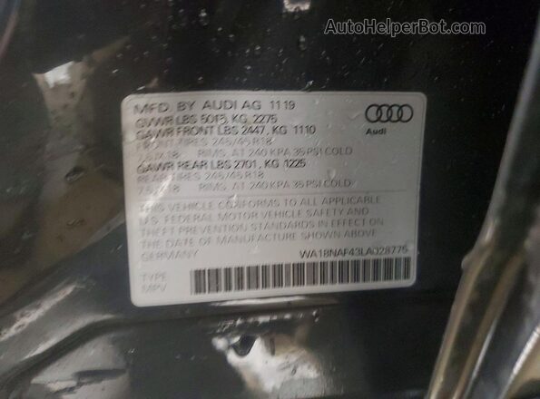 WA18NAF43LA028775 2020 AUDI OTHER Gray Вид наклейки з VIN-кодом