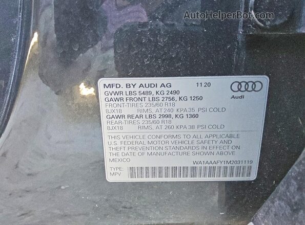 WA1AAAFY1M2031119 2021 AUDI Q5 Gray 
