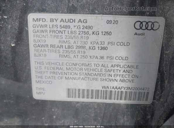 WA1AAAFY3M2004472 2021 AUDI Q5 Черный 