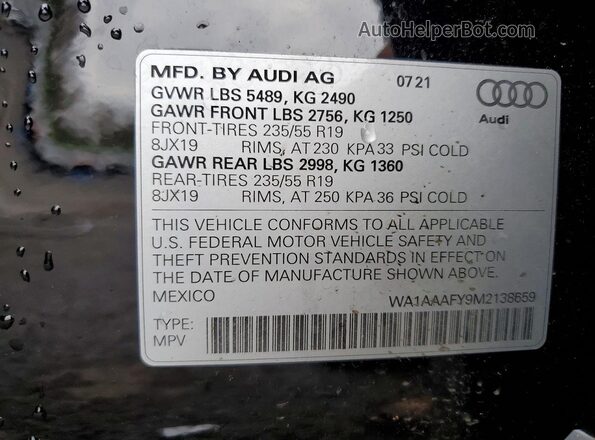 WA1AAAFY9M2138659 2021 AUDI Q5 Black 