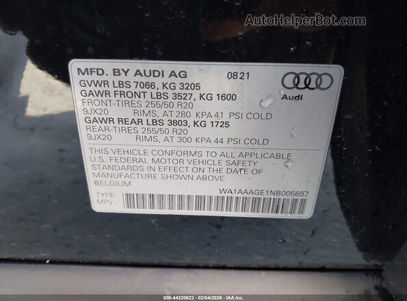 WA1AAAGE1NB005657 2022 AUDI E-TRON Черный Вид подкапотного пространства
