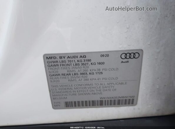 WA1AAAGE2MB007500 2021 AUDI E-TRON White Widok komory silnika