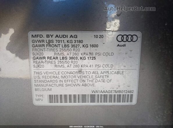 WA1AAAGE7MB012482 2021 AUDI E-TRON Gray ძრავის განყოფილების ხედი