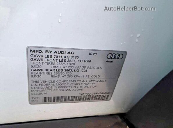 WA1AAAGE8MB010286 2021 AUDI E-TRON Белый Вид задних сидений