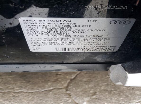 WA1ABAFY8P2061686 2023 AUDI Q5 Black Vista de la etiqueta del VIN