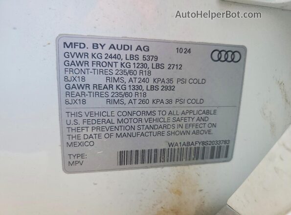 WA1ABAFY8S2033783 2025 AUDI Q5 White Շարժիչի բաժամունքի տեսք