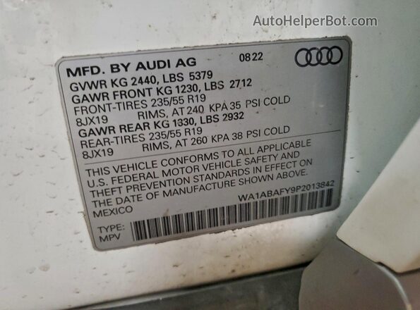 WA1ABAFY9P2013842 2023 AUDI Q5 White Панорамний вид салону 360°