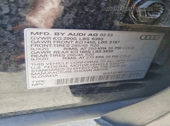 WA1ACBF76PD013750 2023 AUDI Q7 Black Вид наклейки з VIN-кодом
