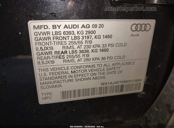 WA1AJAF75MD013654 2021 AUDI Q7 Black Շարժիչի բաժամունքի տեսք