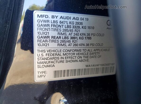 WA1AVAF15KD037157 2019 AUDI Q8 Black 