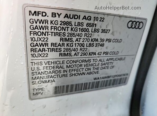 WA1AWBF12PD007978 2023 AUDI SQ8 White VIN sticker view