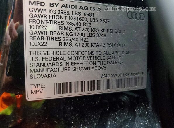 WA1AWBF1XPD038945 2023 AUDI SQ8 Black Vista interior de 360 grados