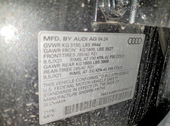 WA1AWBF72SD004172 2025 AUDI SQ7 Gray VIN sticker view