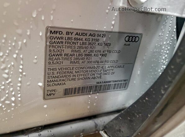 WA1AWBF75MD037881 2021 AUDI SQ7 White სალონის 360-გრადუსიანი ხედი