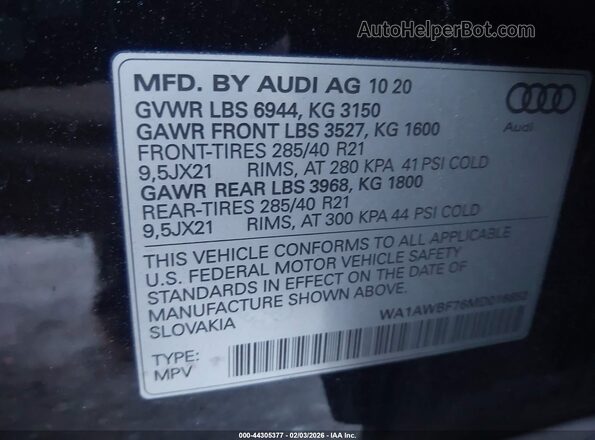 WA1AWBF76MD016652 2021 AUDI SQ7 Black Vista del compartimento del motor