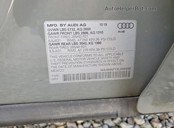 WA1B4AFY3L2035599 2020 AUDI SQ5 Gray 