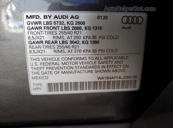 WA1B4AFY4L2055165 2020 AUDI SQ5 Charcoal 