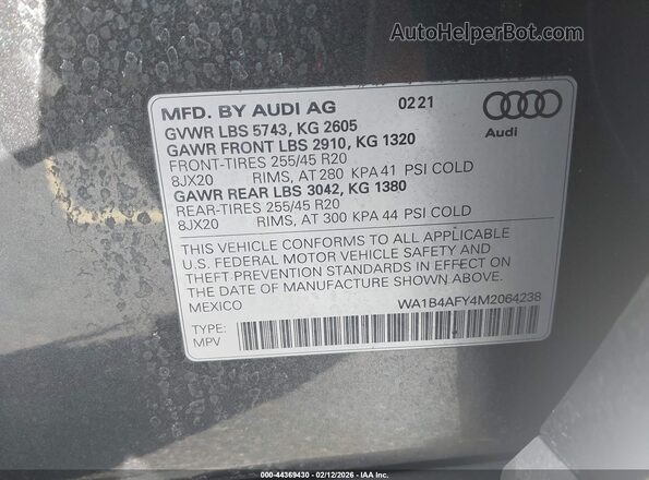 WA1B4AFY4M2064238 2021 AUDI SQ5 Gray Շարժիչի բաժամունքի տեսք