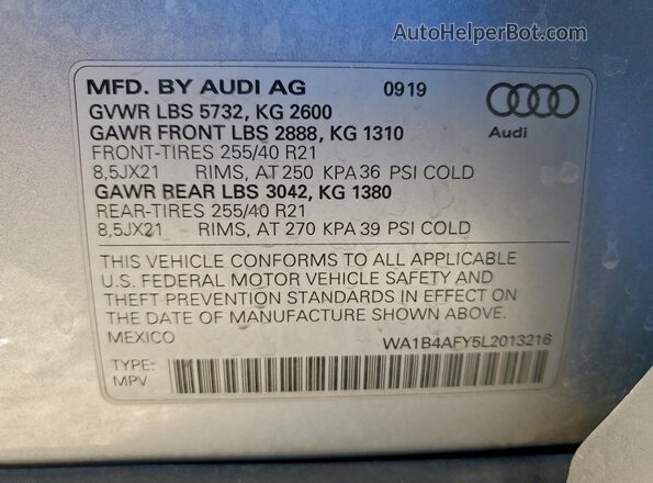 WA1B4AFY5L2013216 2020 AUDI SQ5 Silver 