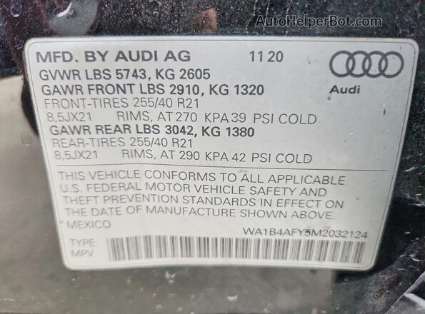 WA1B4AFY5M2032124 2021 AUDI SQ5 Black VIN sticker view