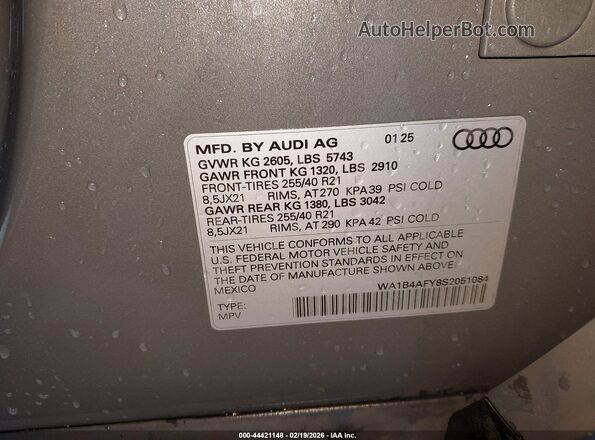 WA1B4AFY8S2051084 2025 AUDI SQ5 Серый Вид подкапотного пространства