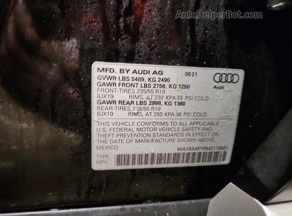 WA1BAAFY0M2118983 2021 AUDI Q5 Черный Панорамный вид салона 360°
