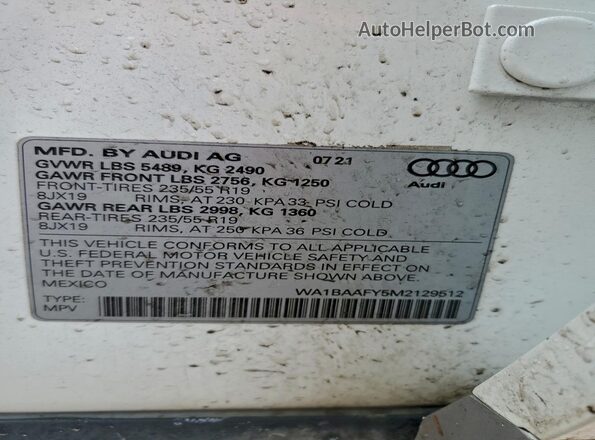 WA1BAAFY5M2129512 2021 AUDI Q5 White 