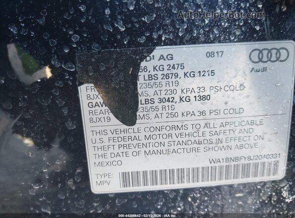 WA1BNBFY8J2040331 2018 AUDI Q5 Blue Շարժիչի բաժամունքի տեսք