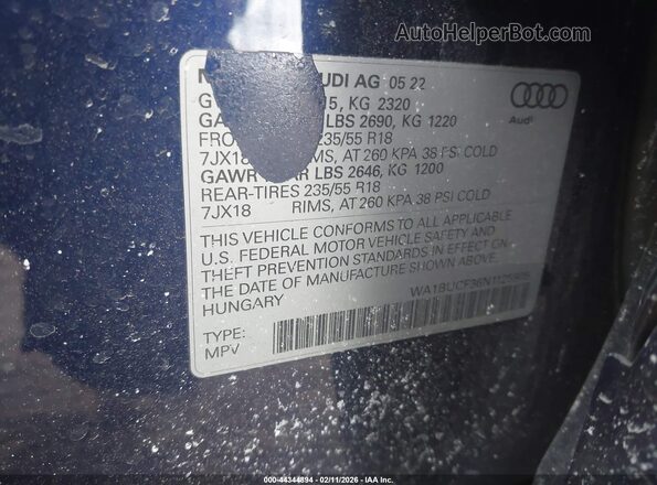 WA1BUCF36N1125905 2022 AUDI Q3 Blue Vista del compartimento del motor