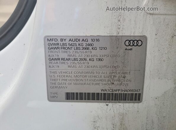 WA1C2AFP1HA066347 2017 AUDI Q5 White Вид наклейки з VIN-кодом
