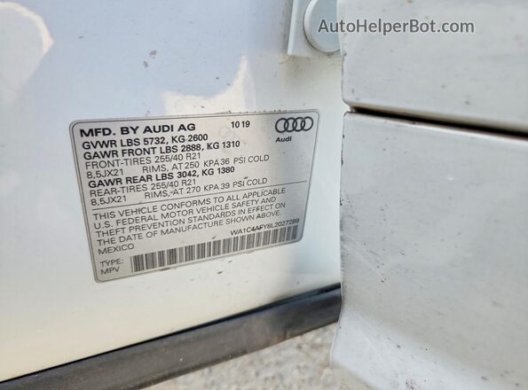 WA1C4AFY8L2027289 2020 AUDI SQ5 White Vista de la etiqueta del VIN