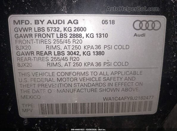 WA1C4AFY9J2182477 2018 AUDI SQ5 Black Engine compartment view
