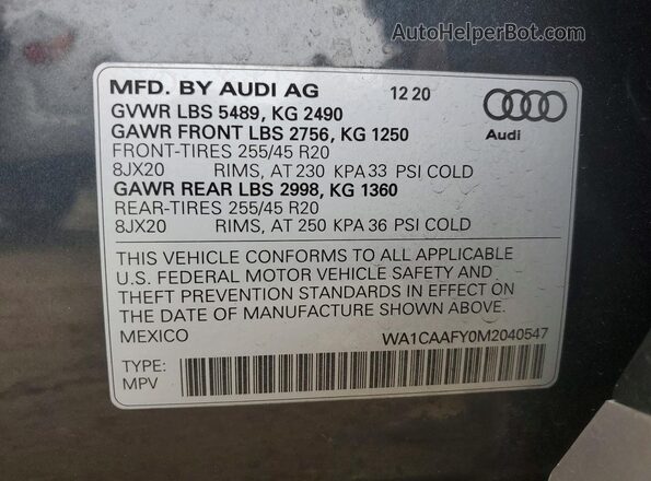 WA1CAAFY0M2040547 2021 AUDI Q5 Black 