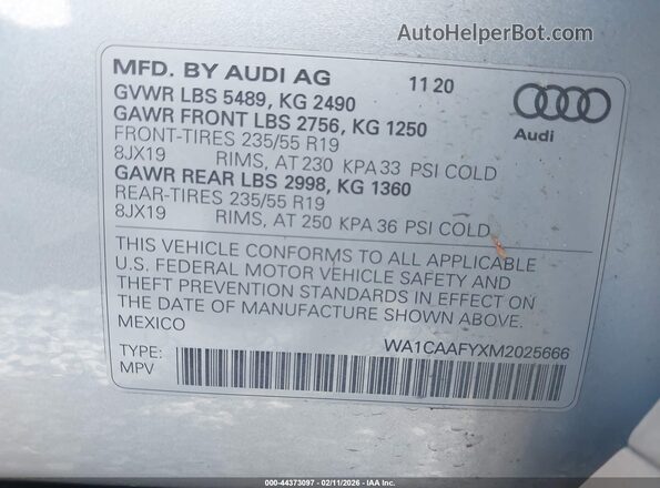 WA1CAAFYXM2025666 2021 AUDI Q5 Silver 
